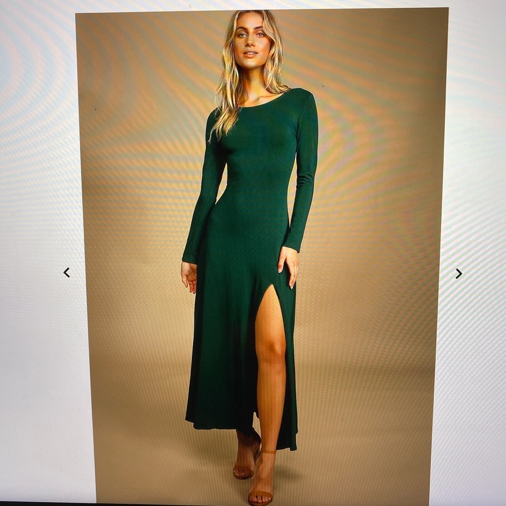 Swept away forest green long sleeve maxi dress